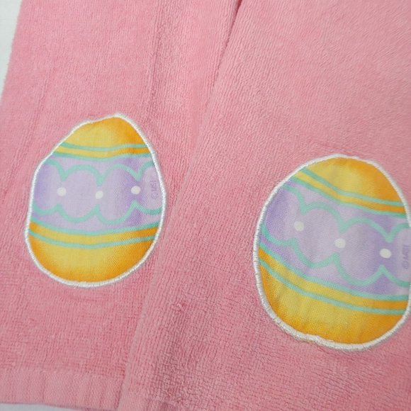 Vintage Easter Egg Hand Towels Pink Embroidered Bathroom 100% Cotton 14.5" x 23" - Picture 2 of 5